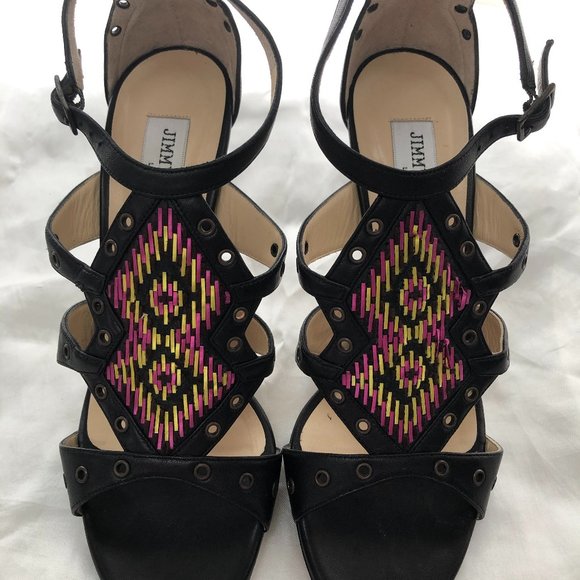 Authentic Jimmy Choo Black/Pink/Yellow Gold Soft Leather - Size 38.5 - Picture 2 of 7